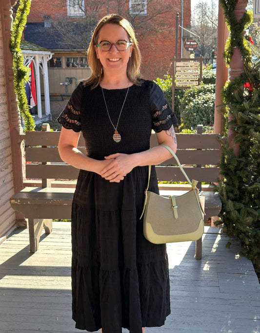 Black Lace/Ruched Dress