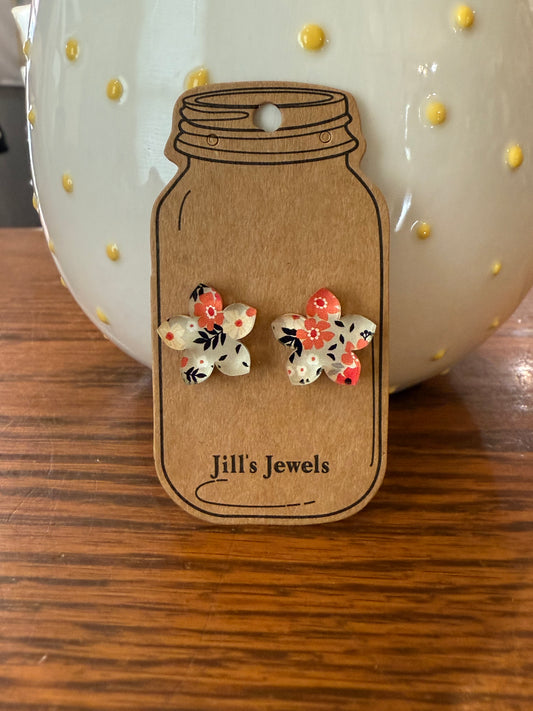 Orange Floral Boho Stud