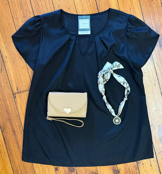 Black Keyhole Tulip Blouse