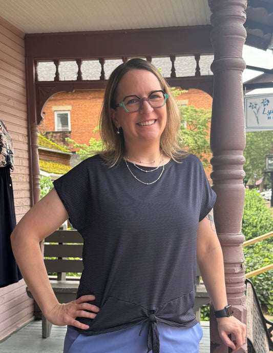 Navy TieFront Blouse