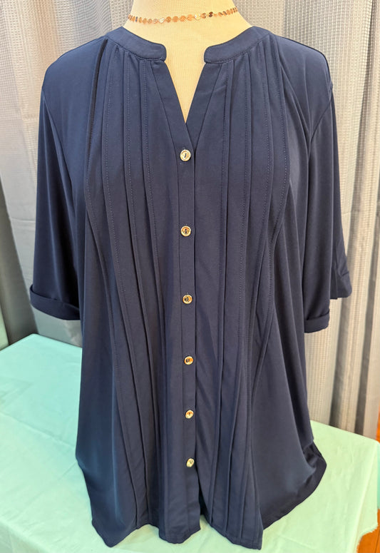 (Plus)NavyPleatBlouse