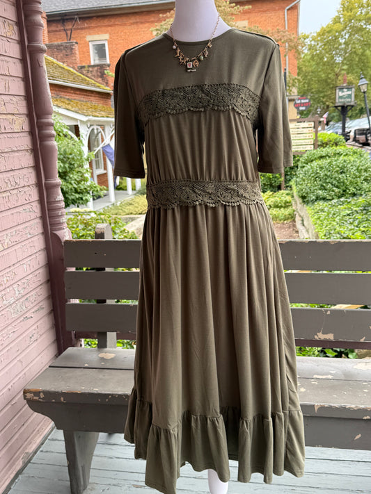 Olive LaceDetail Dress