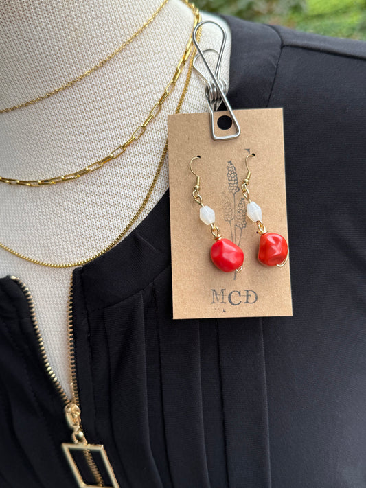BurntRed Bead Earring