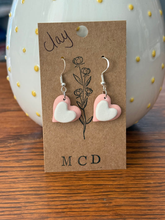 Pink/WhiteHeartClayEarring