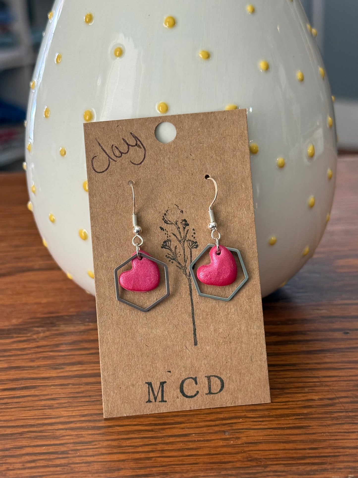 PinkHeartClayEarring