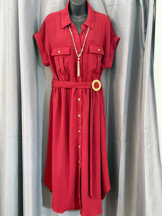 (Plus)BurgundyBeltDress