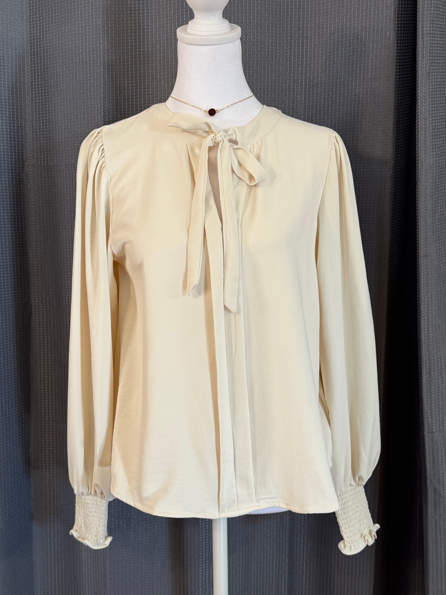 CreamNeckTieBlouse