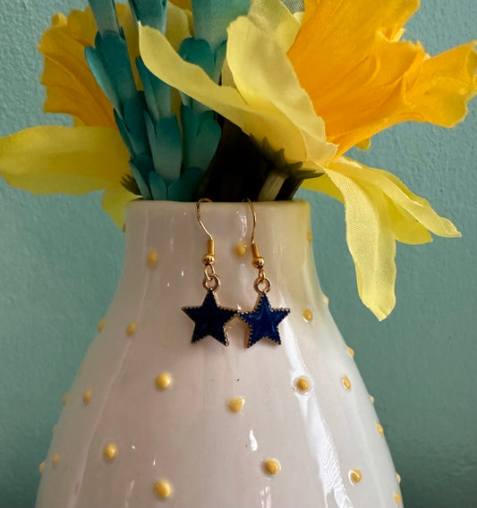 Gold/Blue Star Earrings