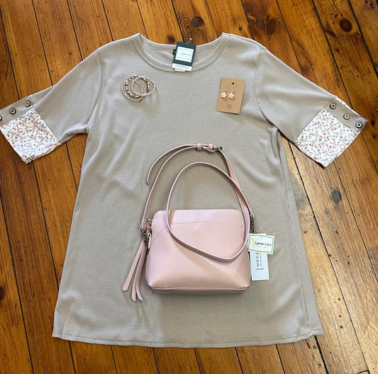 Sand/Floral Ribbed Top