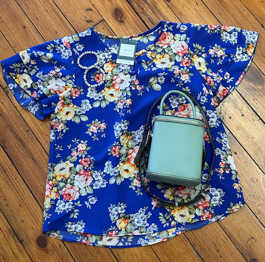 Royal Blue Floral Blouse