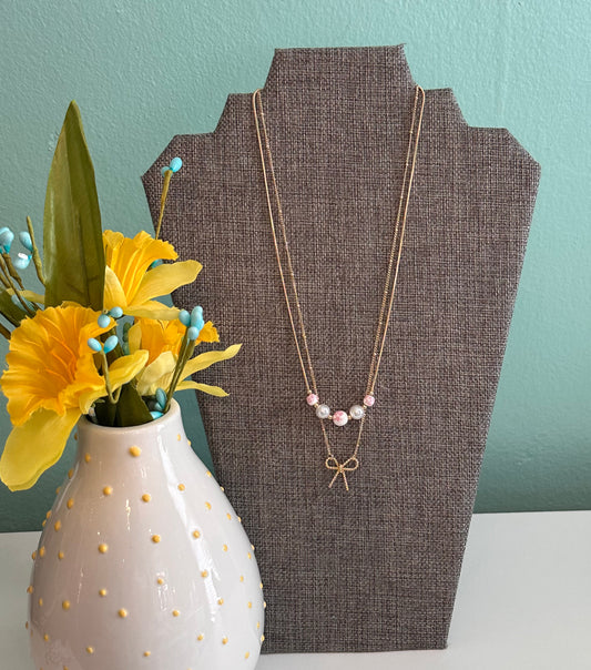 Gold Bow/Bead Necklace
