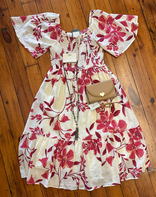 Ivory/Red Floral Dress