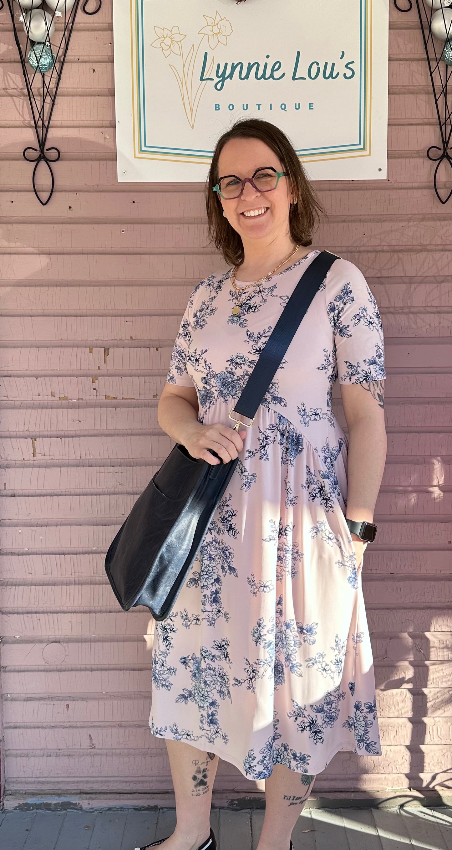 Peach/Navy Floral Dress