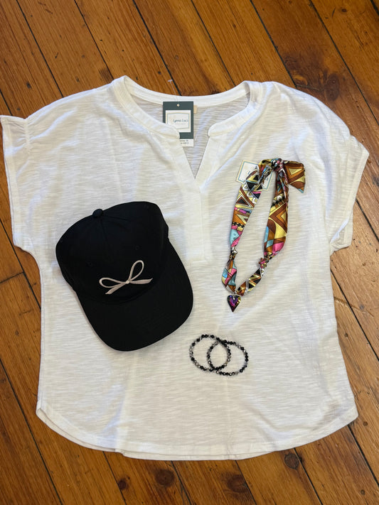 White RuchedDetail Top