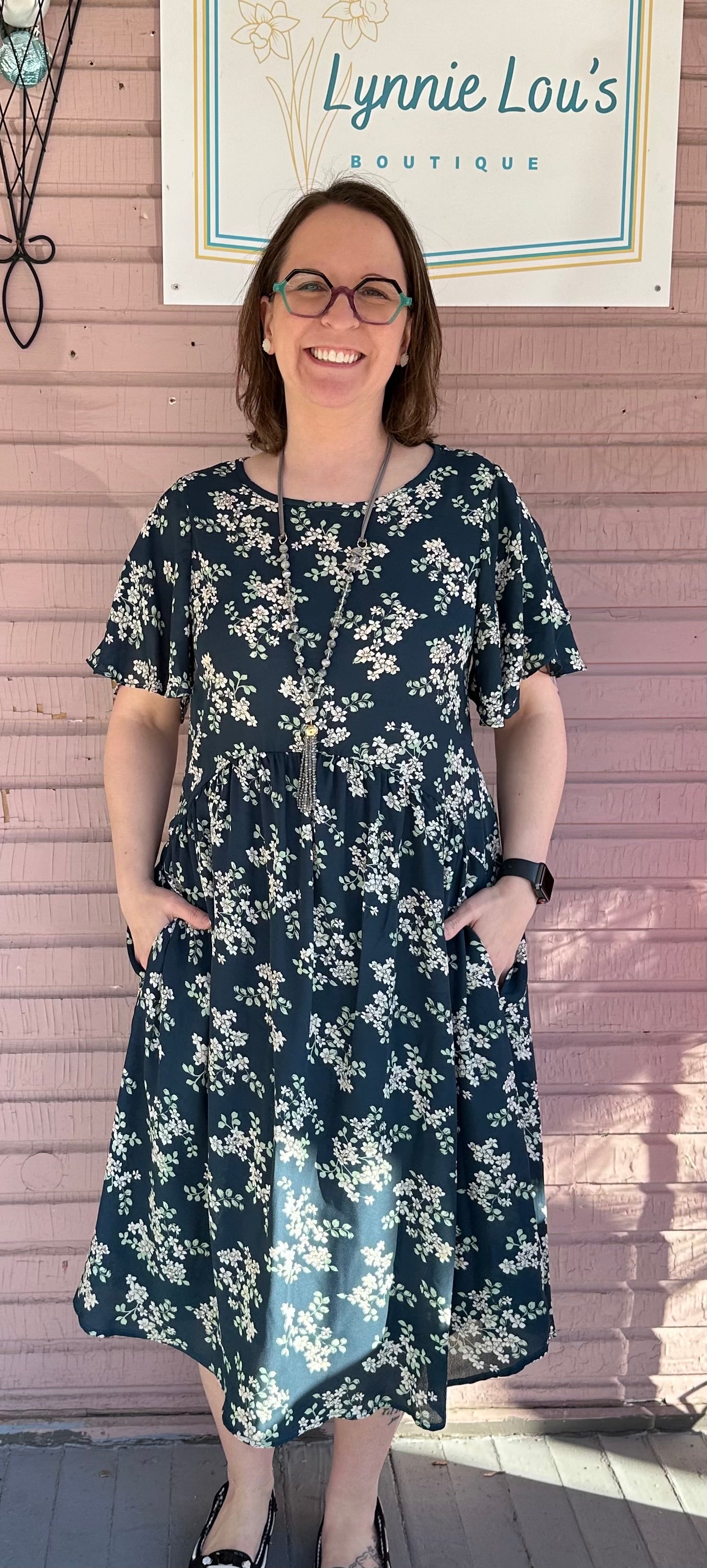 Navy/Teal Floral Dress