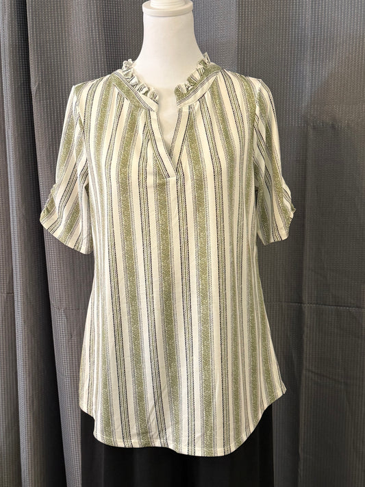 Ivory/Olive Ruffle Top