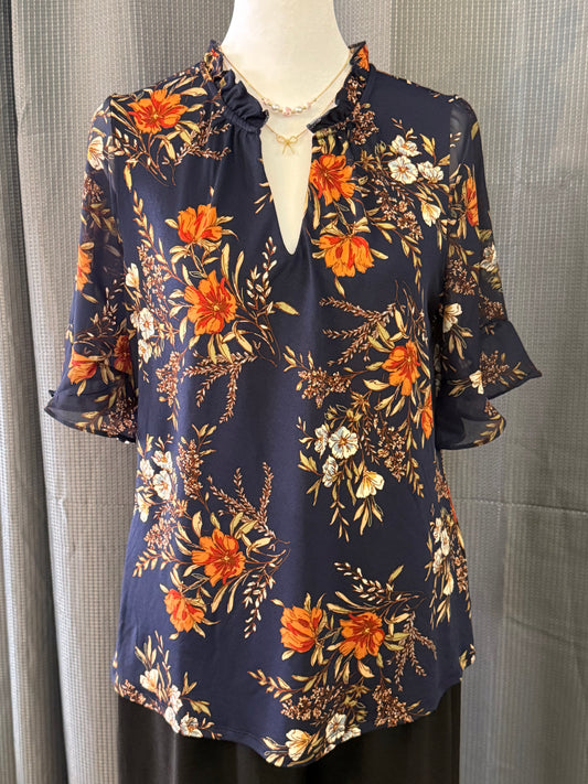 Navy/Rust/Floral Blouse
