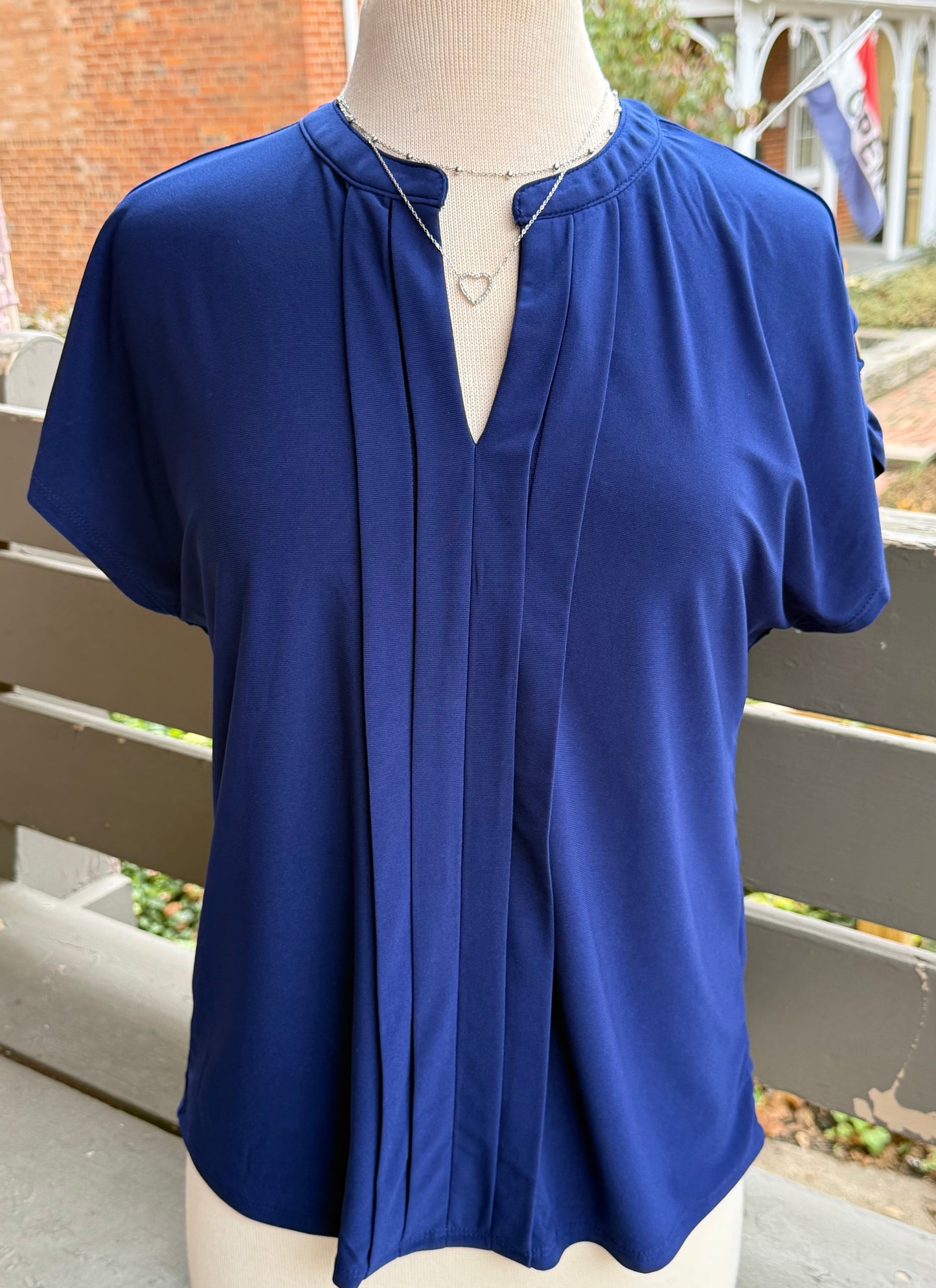 Navy Pleat Blouse