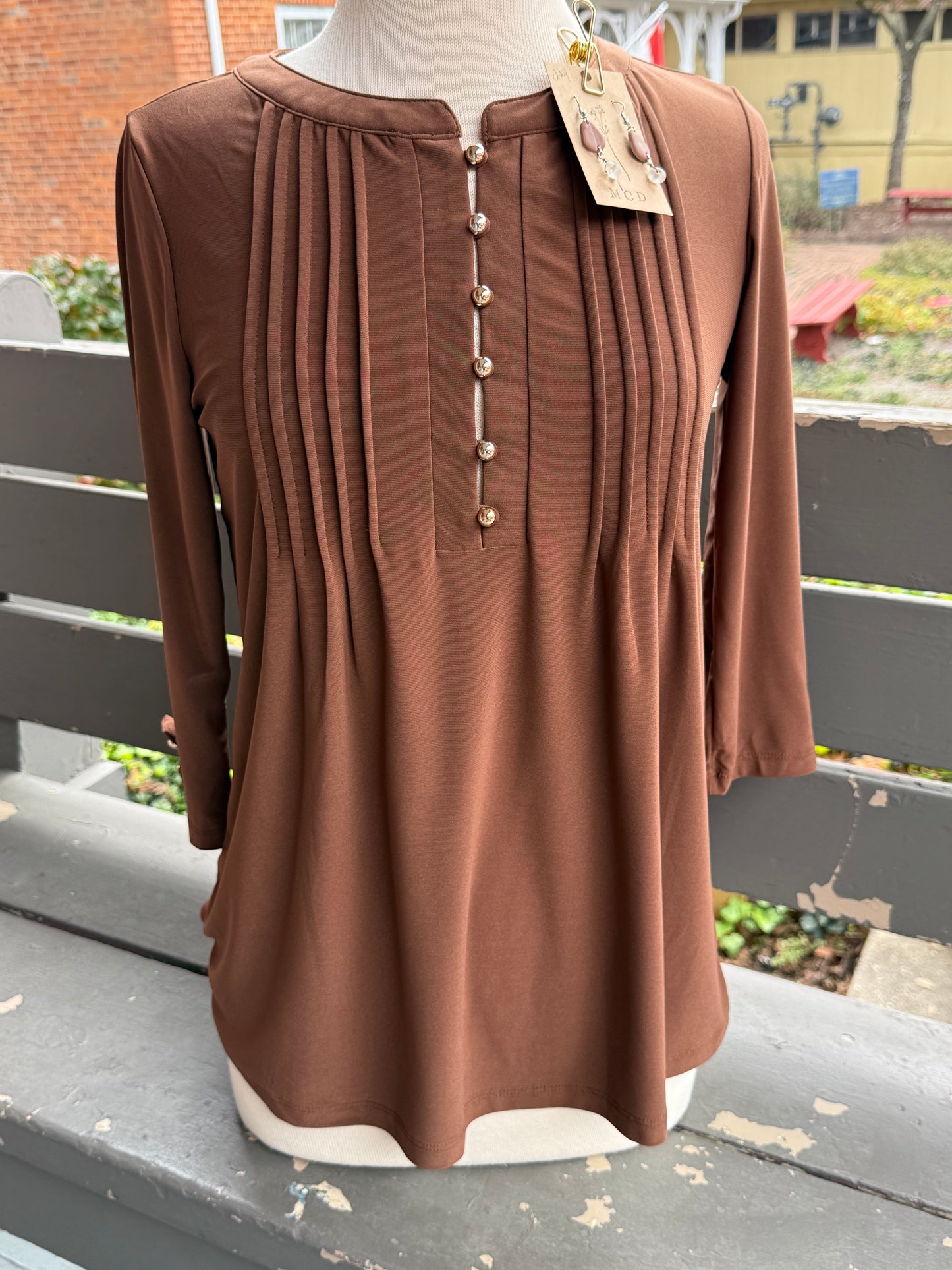 DeepBrownPleatBlouse