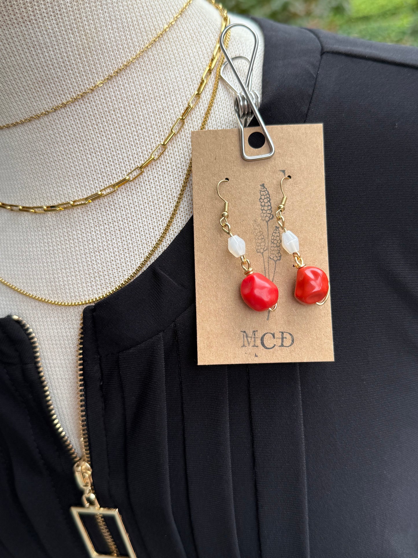 BurntRed Bead Earring