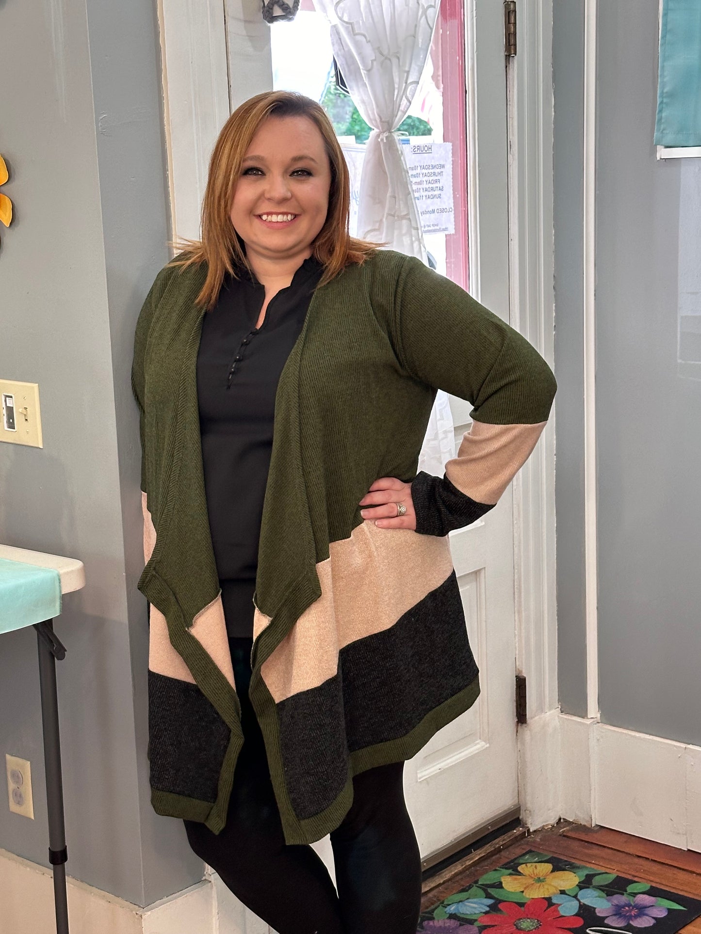 (Plus)Olive ColorBlock Cardigan