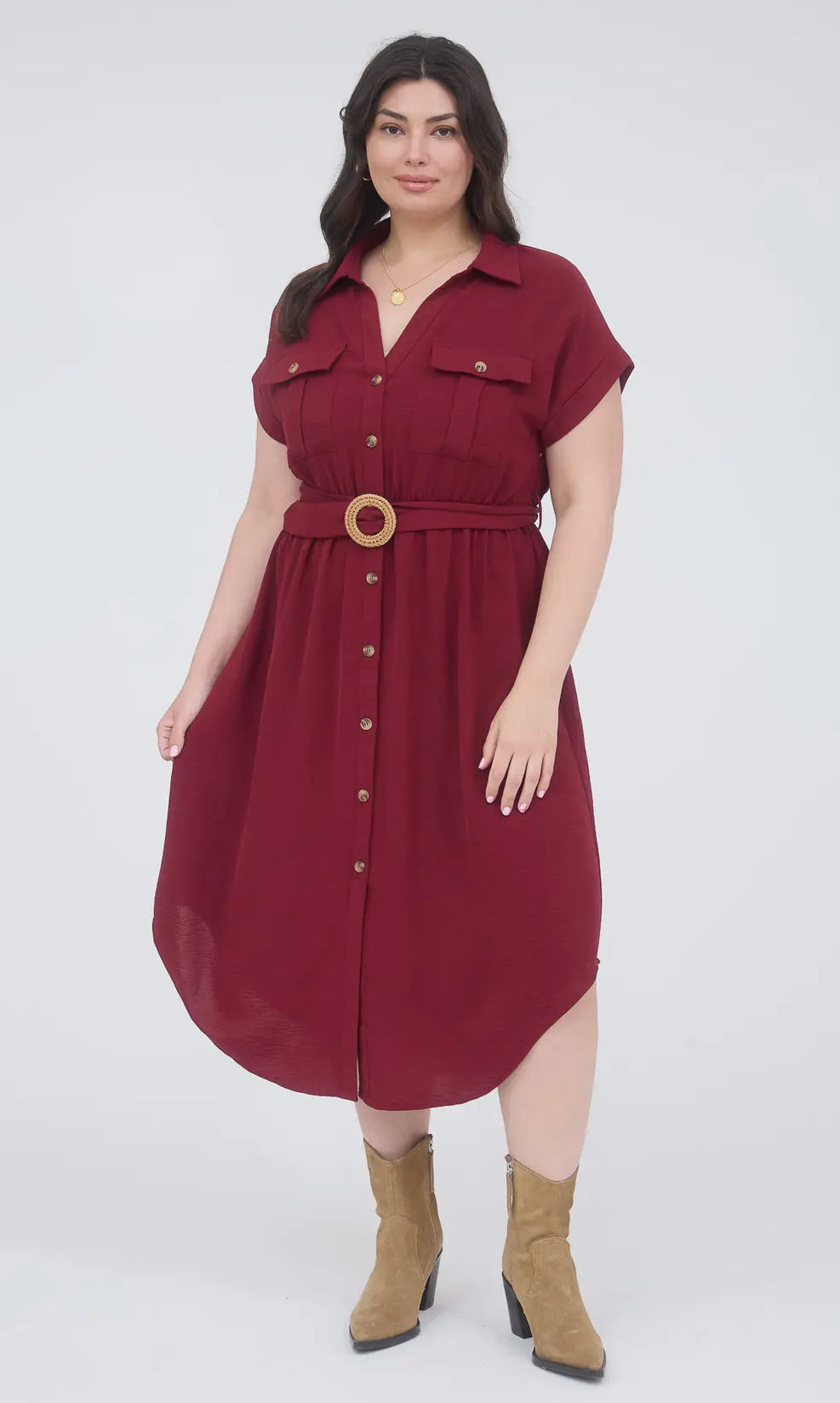 (Plus)BurgundyBeltDress