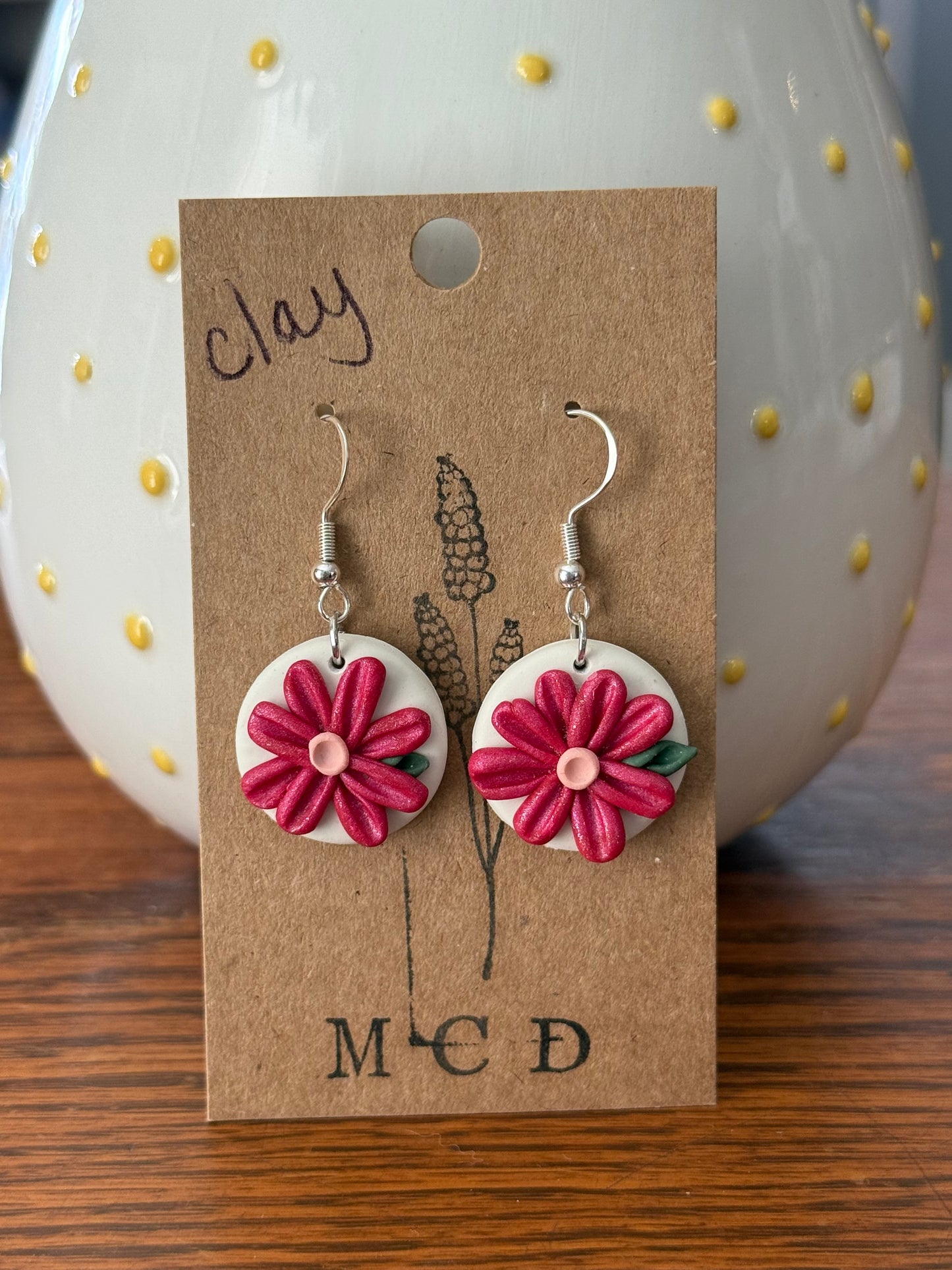 RedFlowerClayEarring