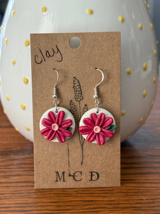 RedFlowerClayEarring