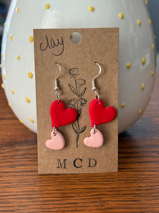 Red/PinkHeartClayEarring