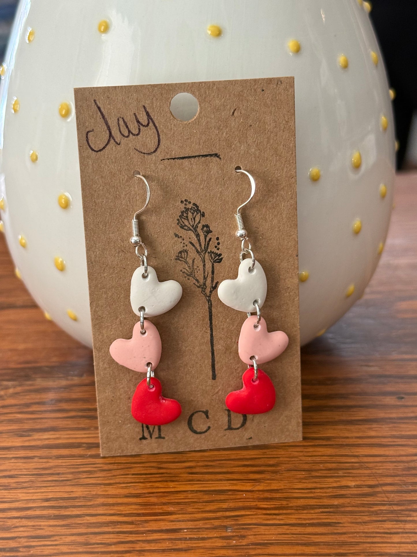 TripleHeartClayEarring