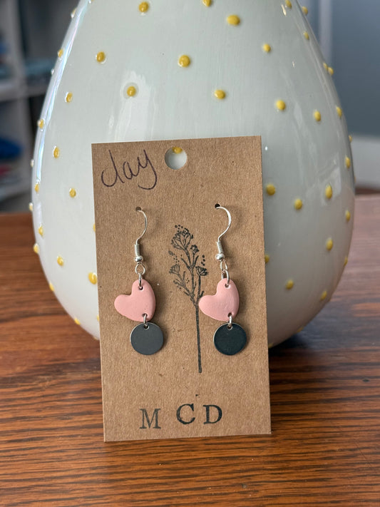 LtPinkHeartClay/DiscEarring