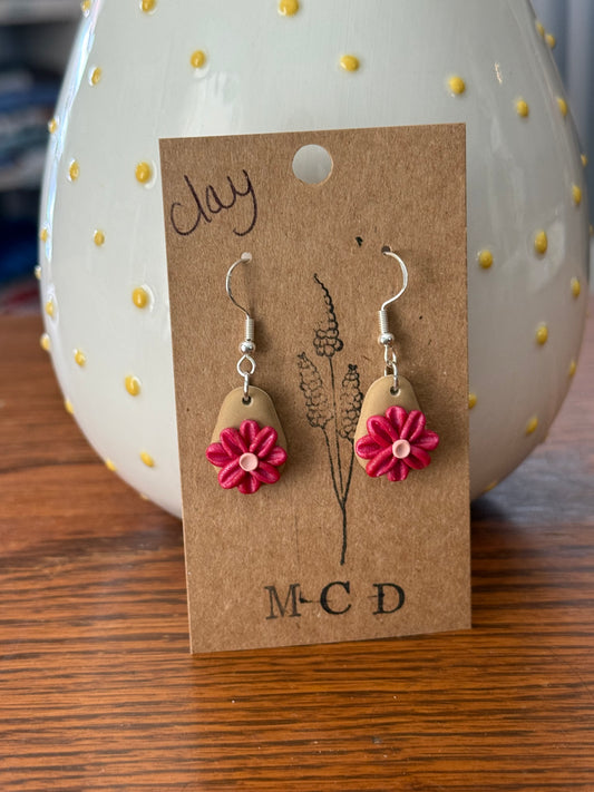 MauveFlowerClayEarring
