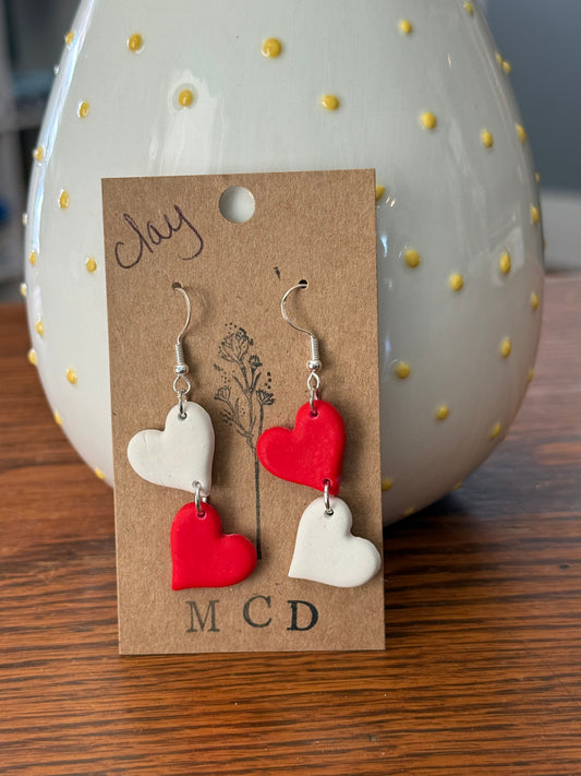 Red/WhiteHeartClayEarring