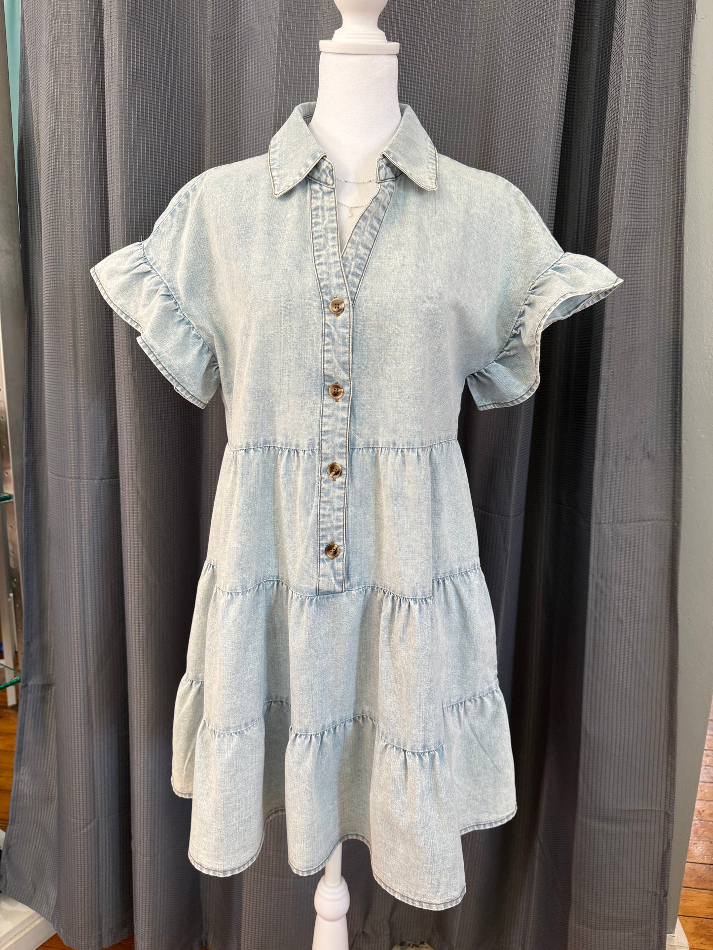 Chambray Mini Shirt Dress