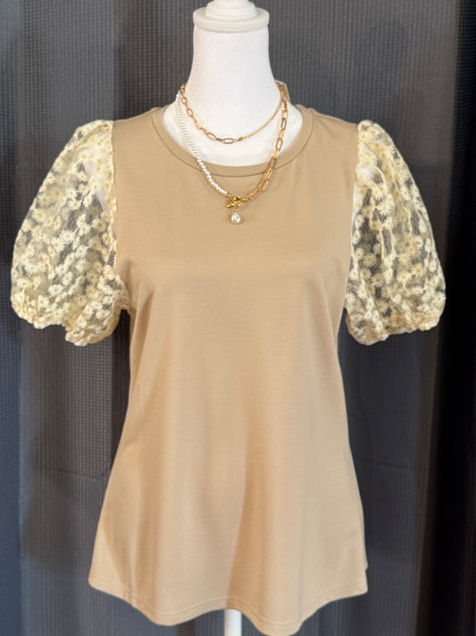TaupeFlowerSleeveTop