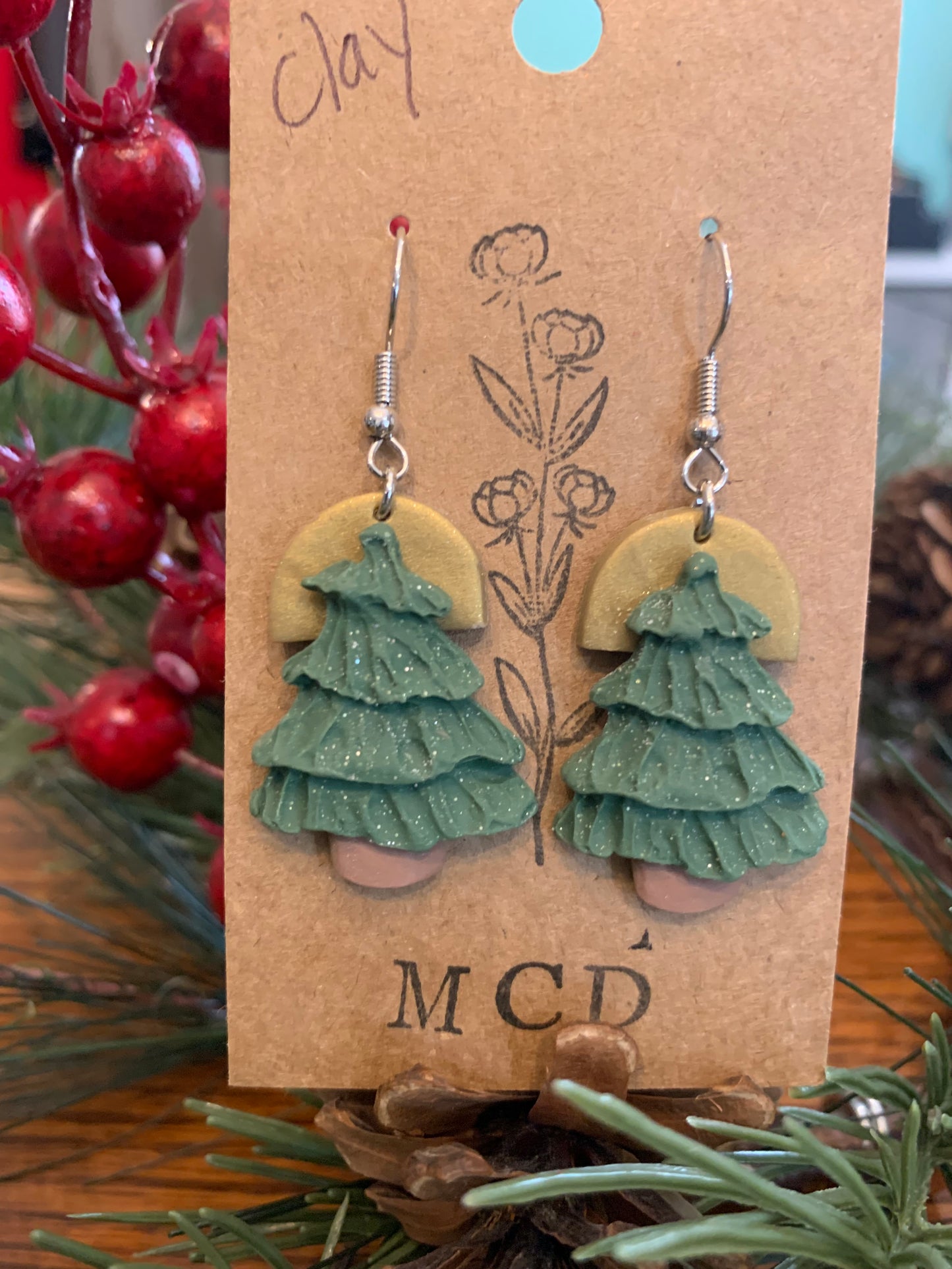 Gold Tree Clay Earring