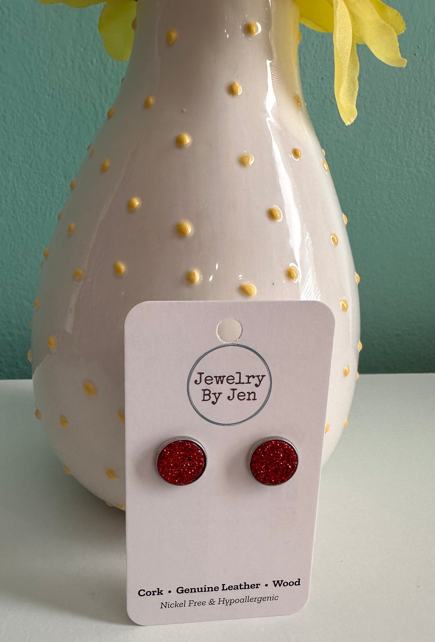 Fine Red Glitter Studs