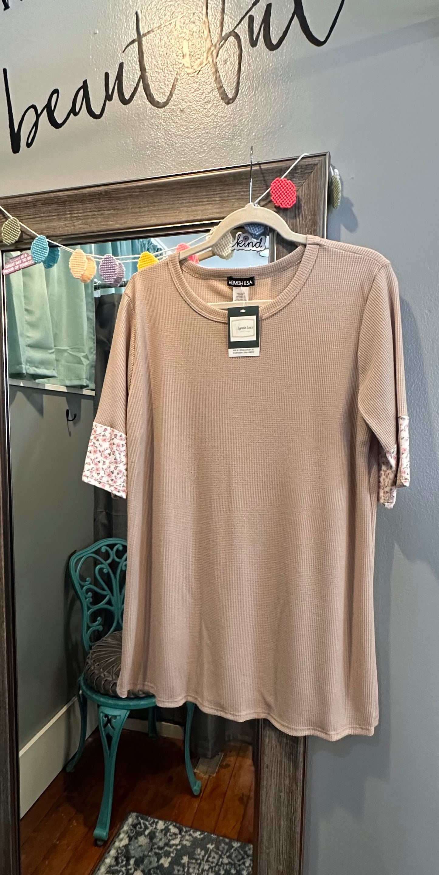 Sand/Floral Ribbed Top