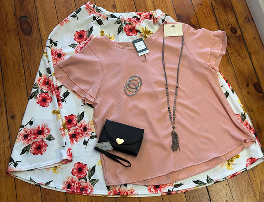 (Plus)WhiteFloral Skirt