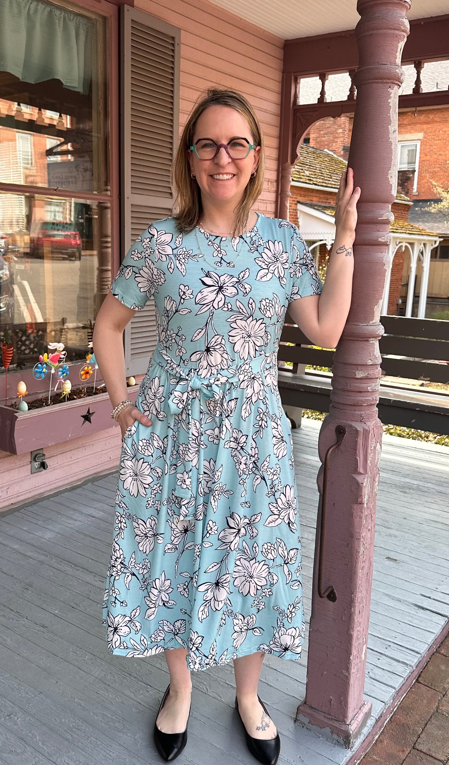 Blue Floral Midi Dress