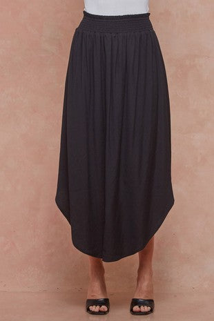 Black Smocked Waist Skirt